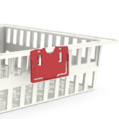 Label holder for baskets or trays, credit card sized 91x57mm, horizontal, with white label plate
