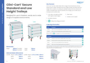 Clini Cart Secure Standard and Low Height Trolleys with accessories