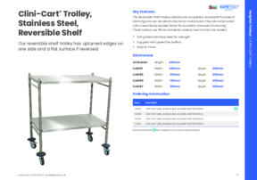 Clini Cart Trolley Stainless Steel Reversible Shelf